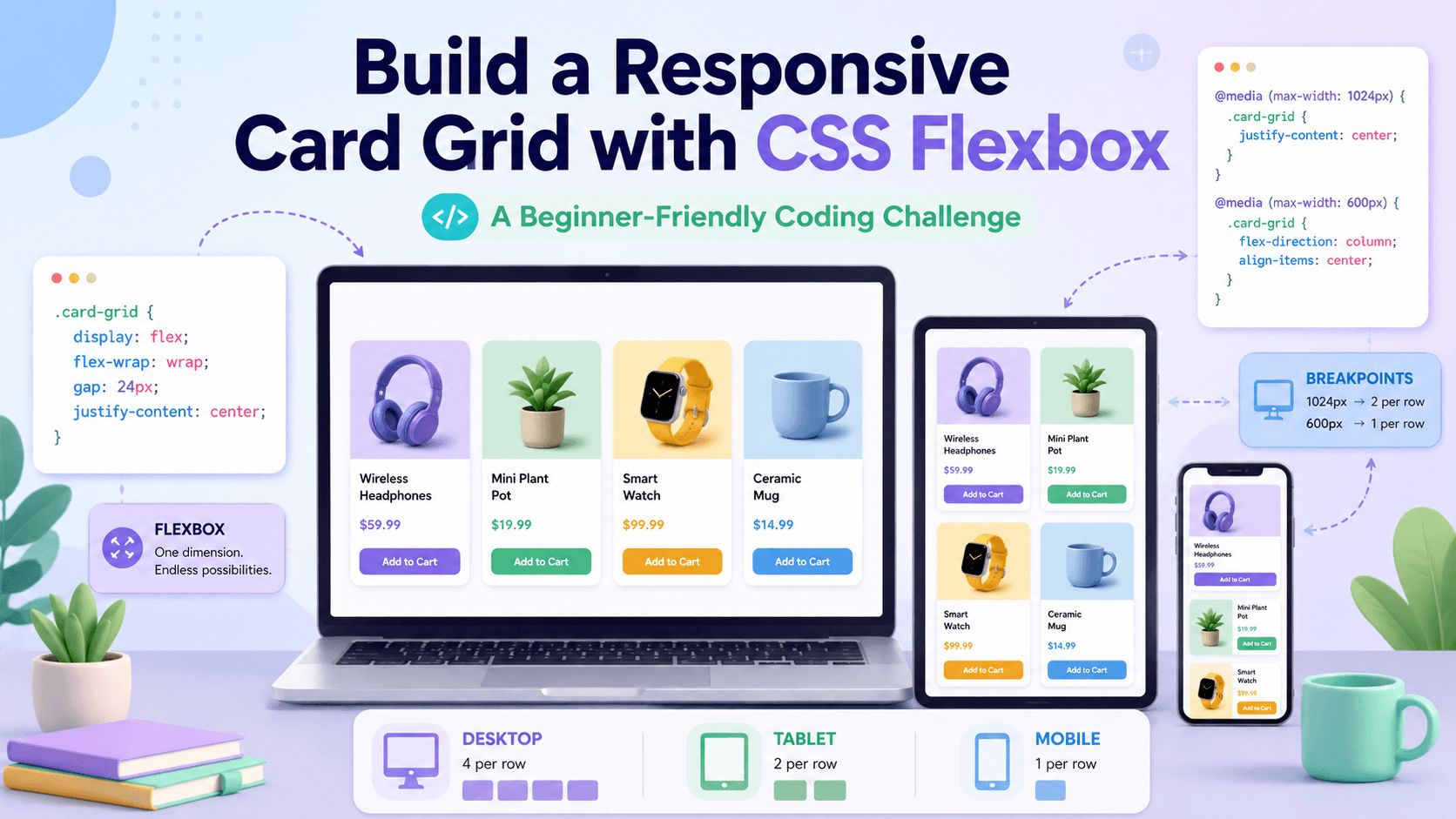 Build a Responsive Card Grid with CSS Flexbox