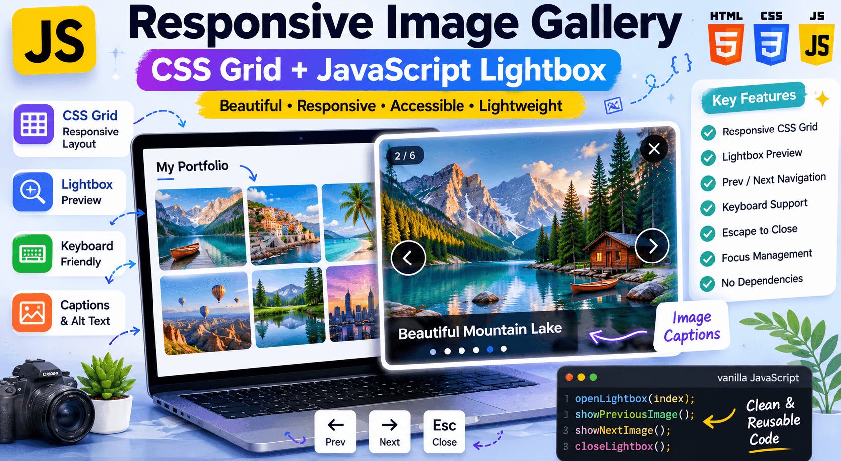 Responsive Image Gallery with CSS Grid and JavaScript Lightbox