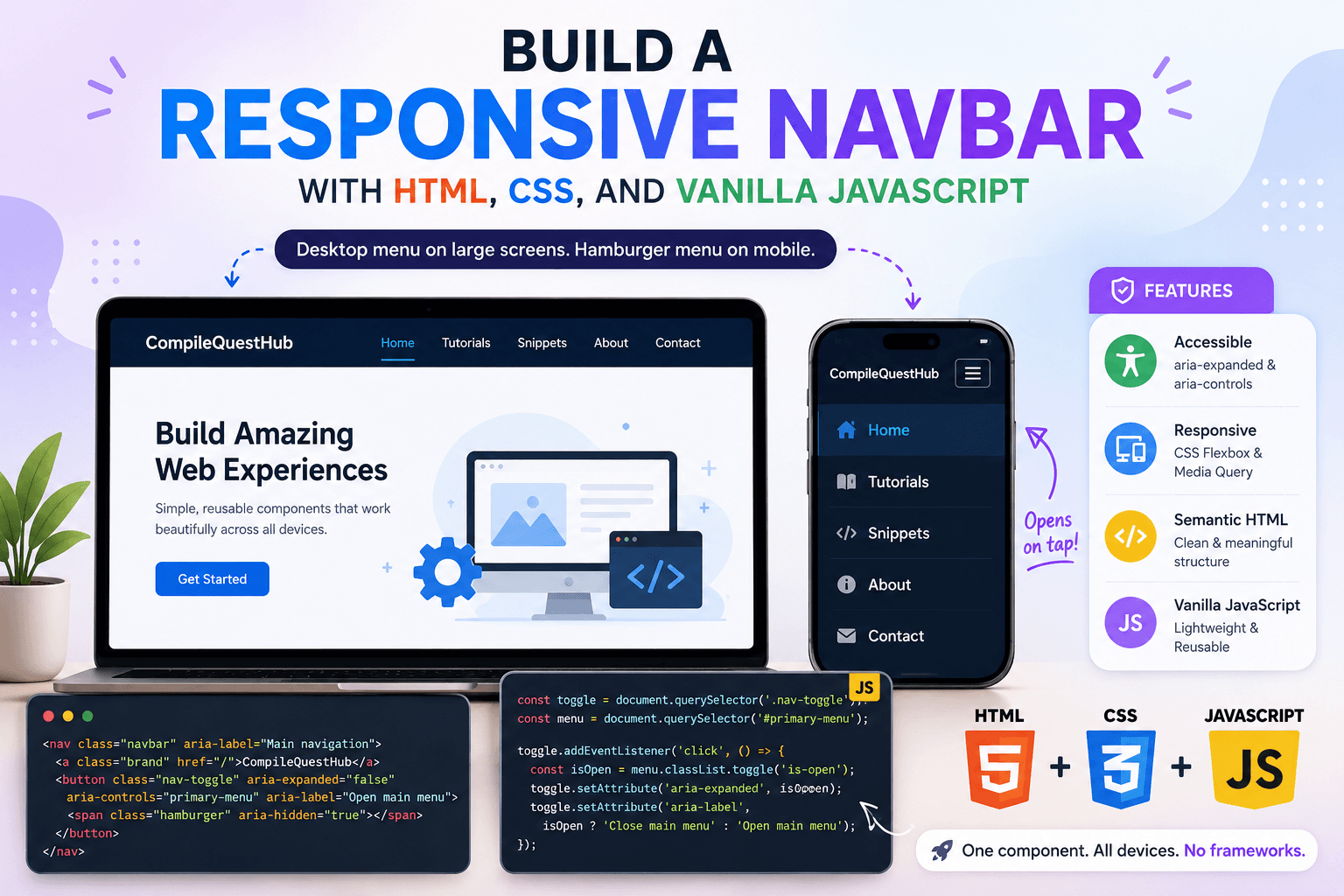 Responsive Navbar with HTML, CSS, and JavaScript: Accessible Mobile Menu